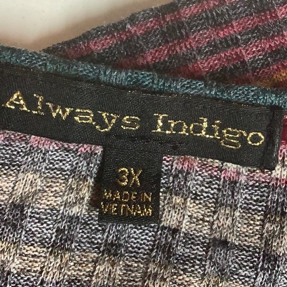 Always Indigo Striped Ribbed Knit Long Sleeve Top With Button Detail Size 3X - Picture 9 of 13